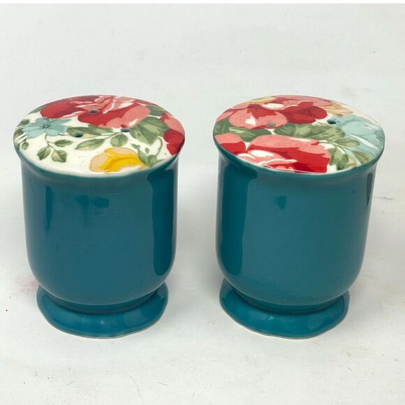 Pioneer Woman ~ Ceramic ~ Vintage Rose Pattern ~ Salt & Pepper Shakers - Floral - Picture 1 of 5